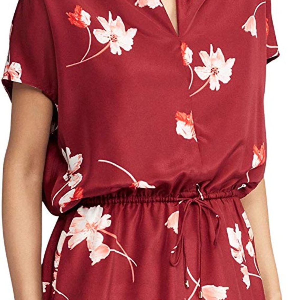 Lauren Dress-Burgundy with flowers.  Size 14